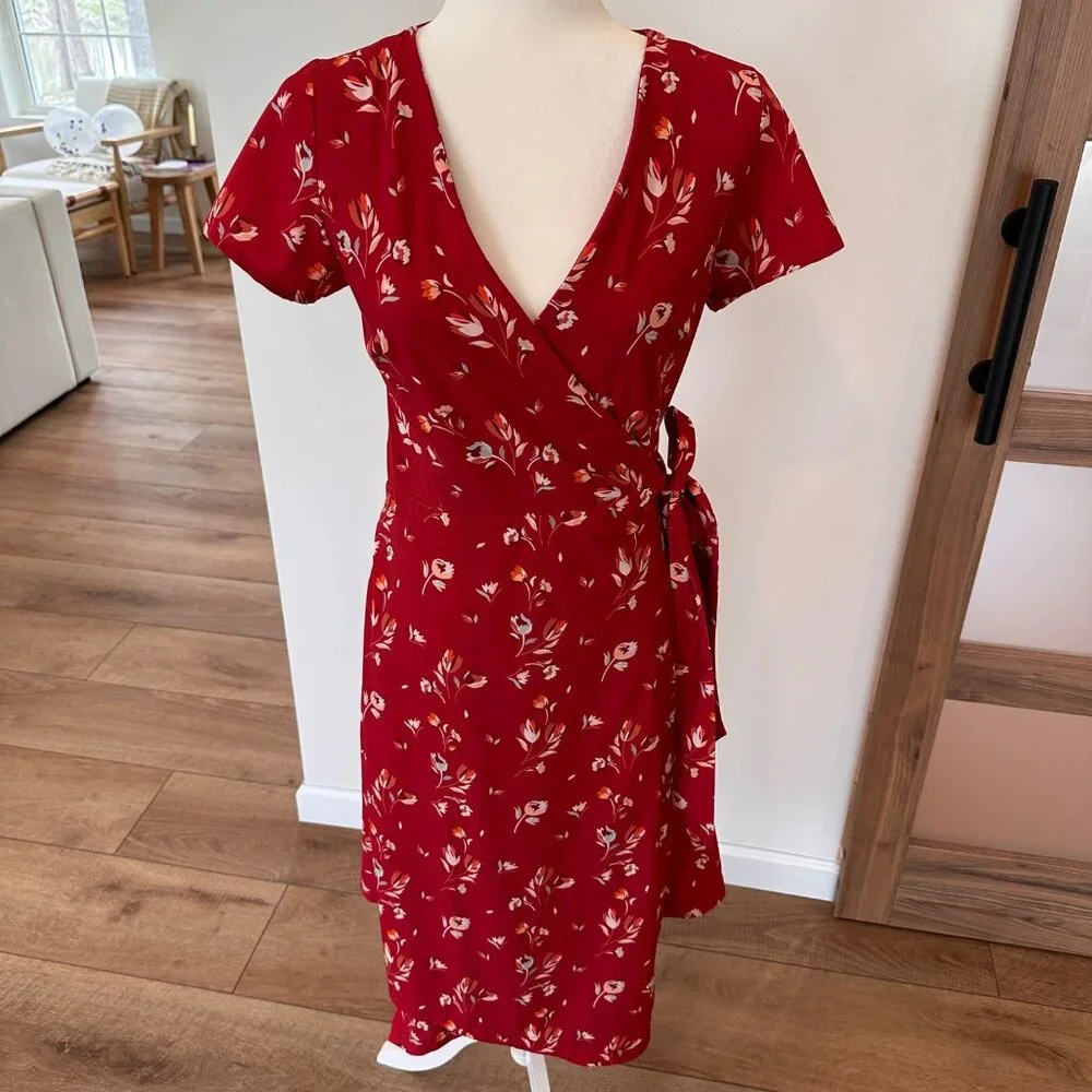 Kosan | Go Travel Dress Womens Small Red Floral Convertible Wrap Pockets Stretch - Picture 5 of 12